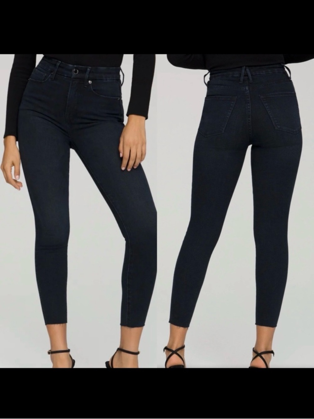 Good American Good Waist Crop High Rise Raw Hem Skinny Jeans Blue631